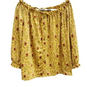 Melloday mustard yellow floral print off shoulder boho style top Size Large